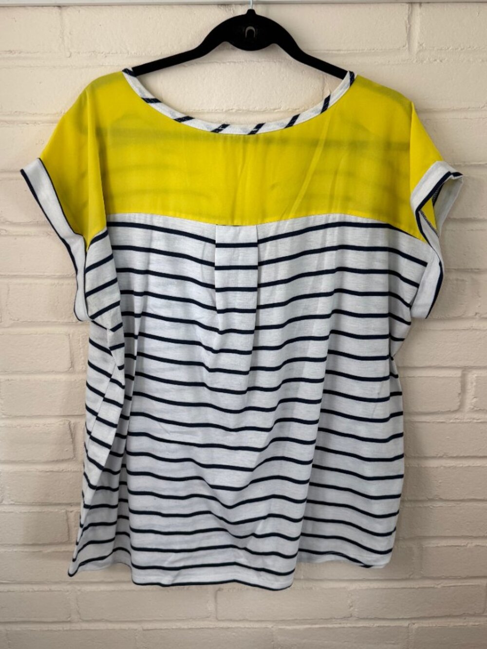 Papermoon | Colorblock Knit Top | Striped | White Blue Yellow | 1X - Picture 2 of 10